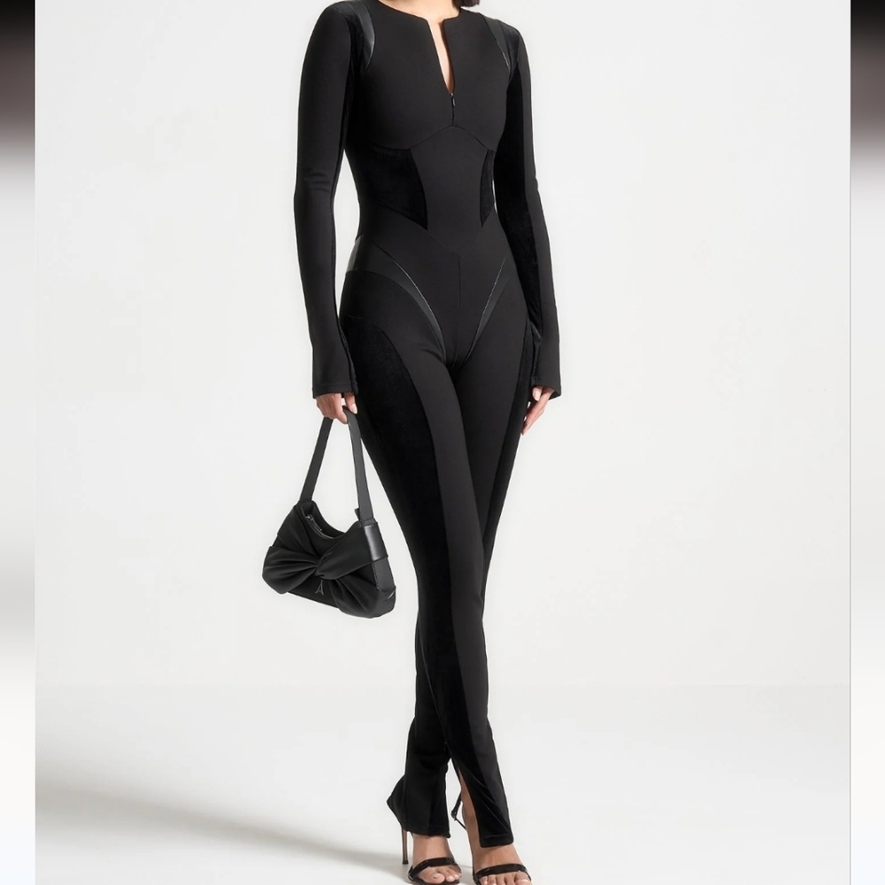 Maniere De Voir Black Sculpted Panel Jumpsuit